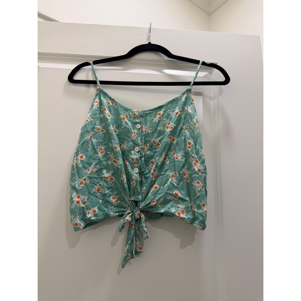 Altar'd State Floral Tie Front Cami Top Sage Green Daisy Print Small
